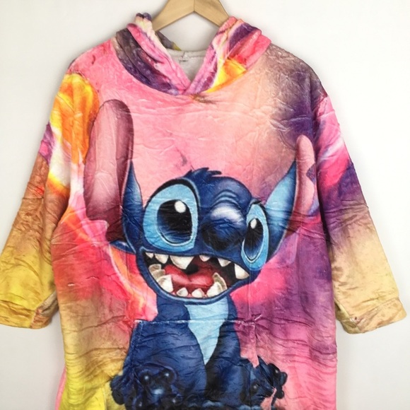 Disney Lilo & Stitch COMFY Wearable Blanket Hoodie Unisex Sz M Blue Yellow Pink - Picture 2 of 12